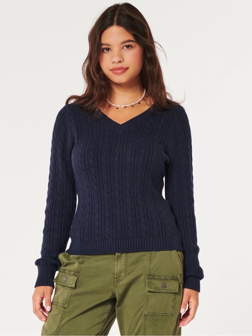Hollister Co. Women’s V-Neck Sweater Navy Blue Size Medium Cotton Blend